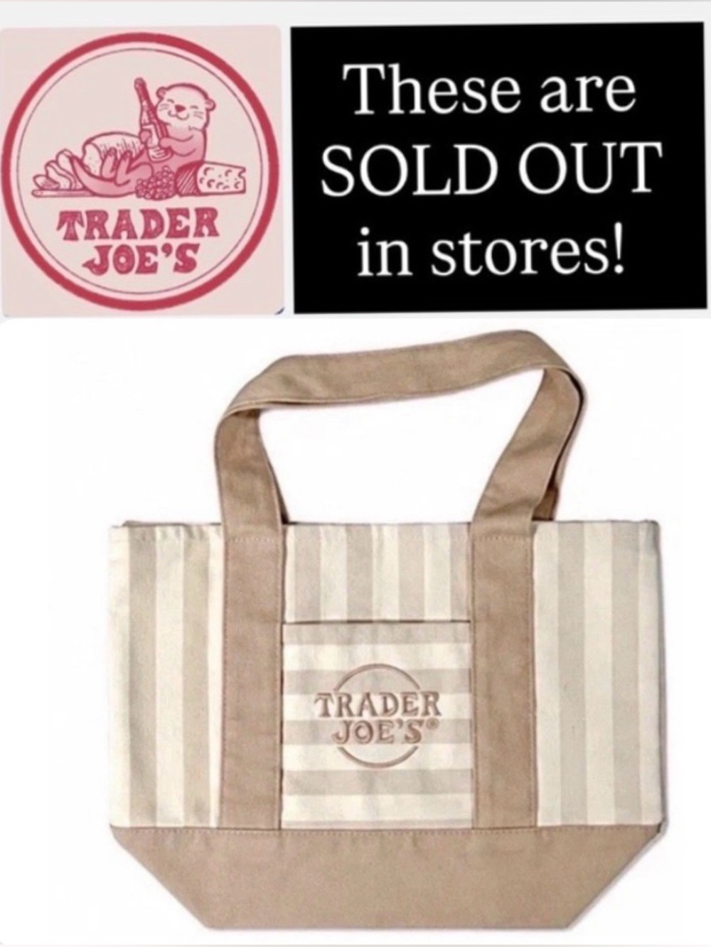NEW TRADER JOE’S Beige & Cream Striped Tote Bag - medium
